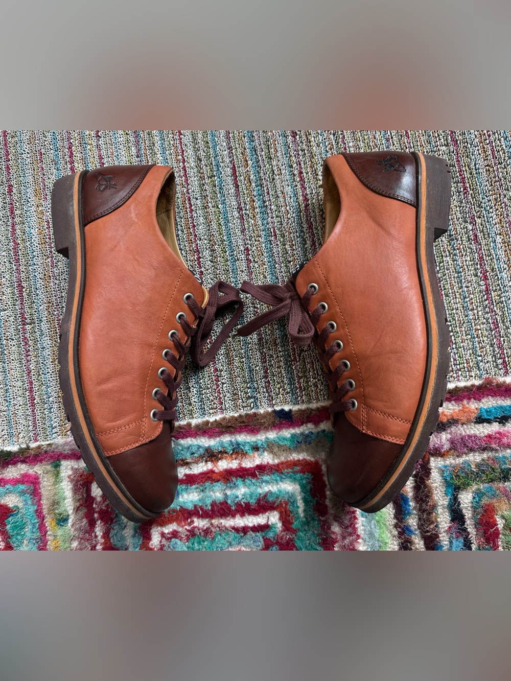 Fluevog EXCELLENT Radio 2 Putra brown/orange retro lace-up derby shoe -M12 - Picture 7 of 16